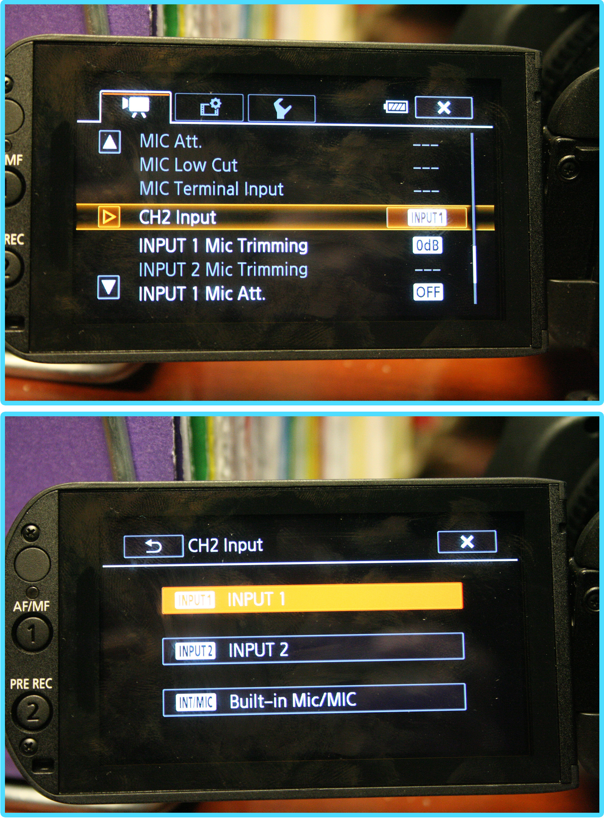 two Canon Vixia menu screens