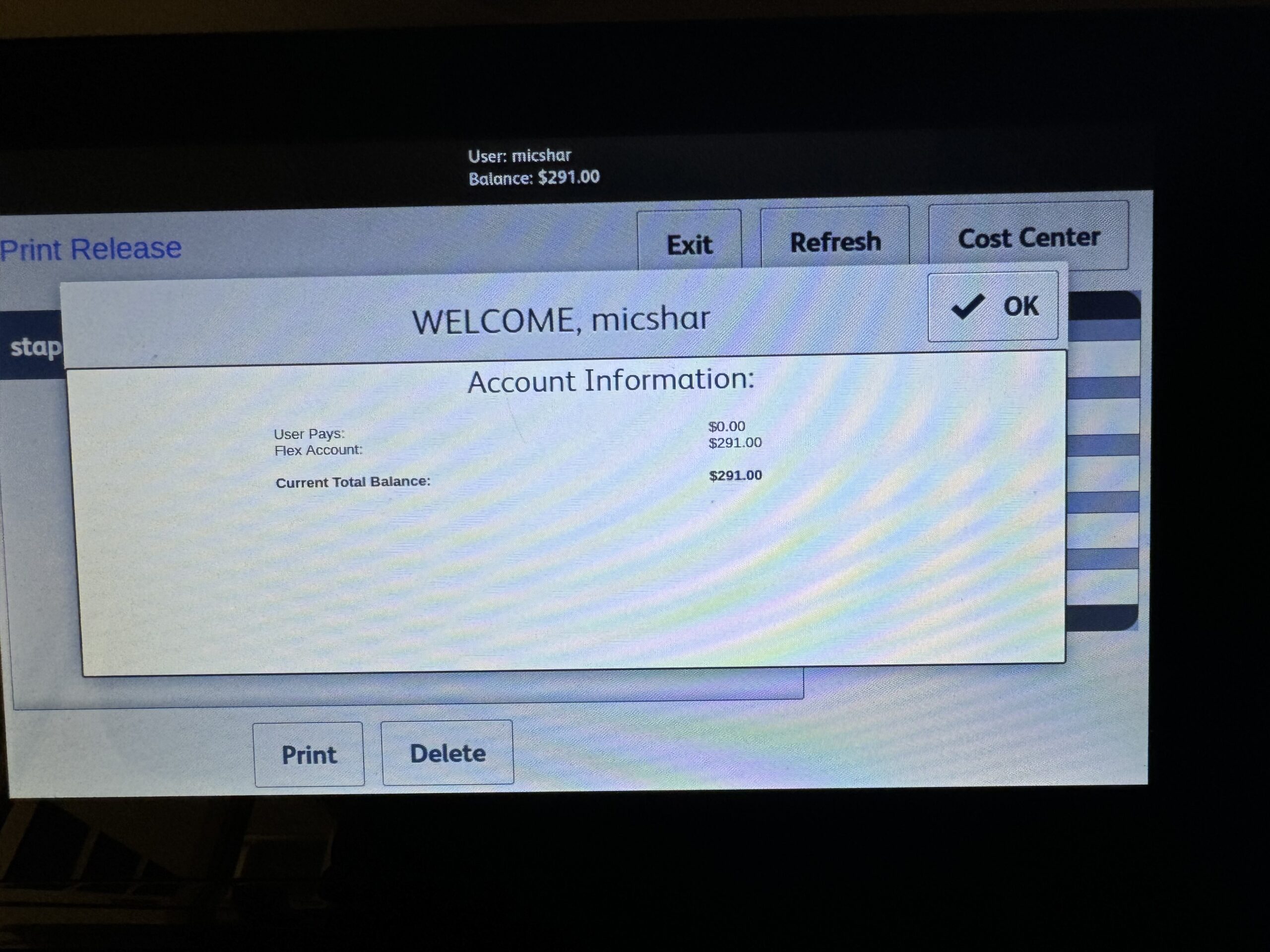 welcome screen on Xerox device